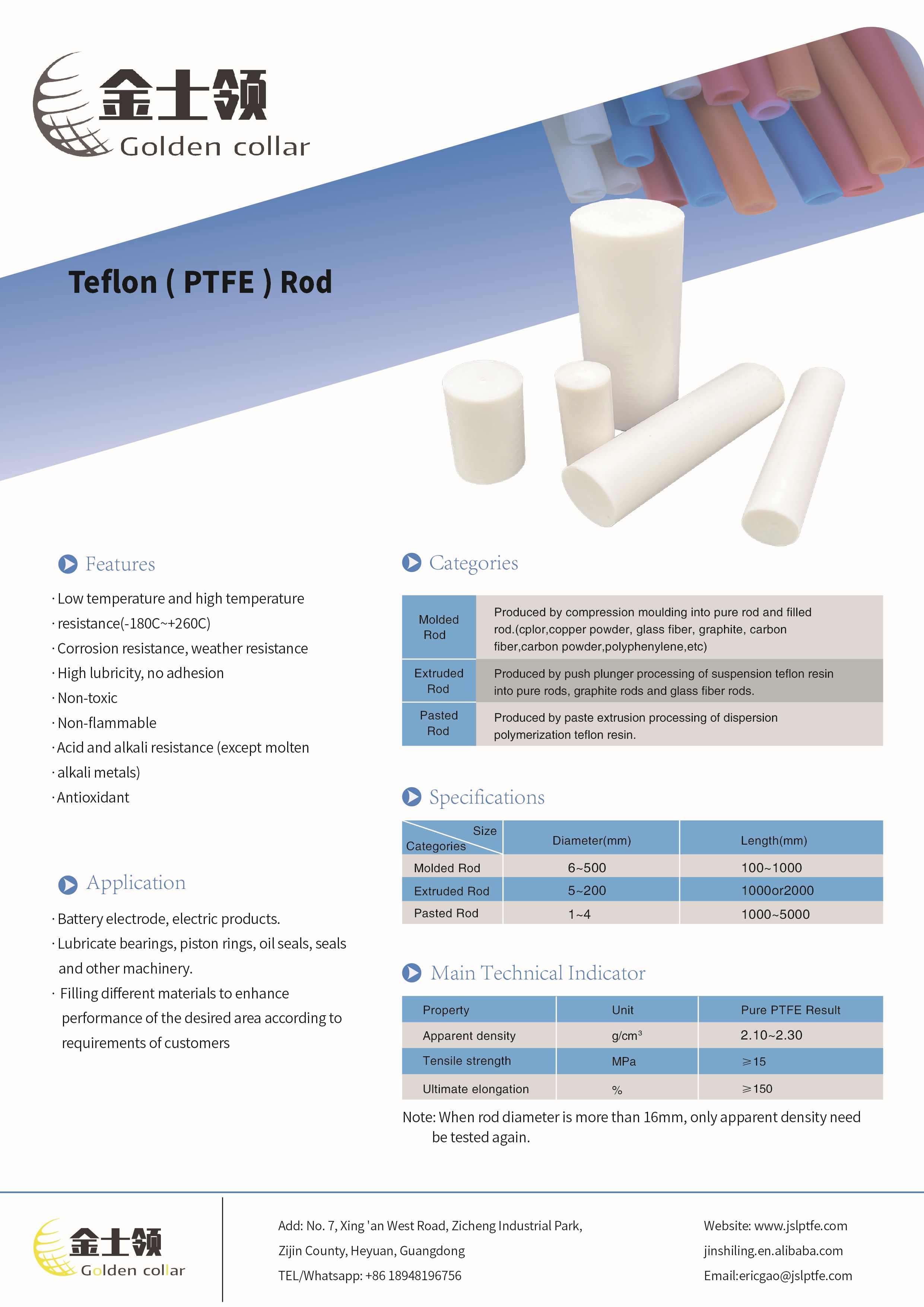 PTFE Bar Corrosion Resistance PTFE Extruding Rods 100% Virgin White PTFE Rod