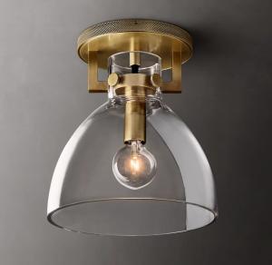 China Polished Nickel Frames Brass Glass Flush Mount Ceiling Light 40W factory
