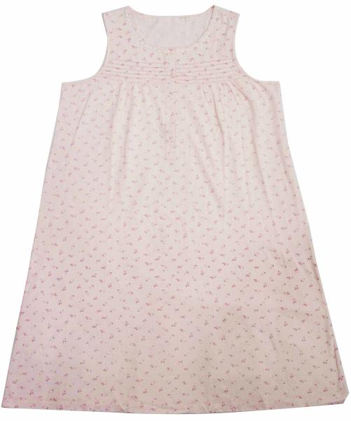 100% Cotton Women'S Sleeveless Sleepwear Night Dress With Five Pink Buttons