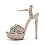 Janbal Nude 15cm Platform Heel Shoes Rhinestone Platform Heel Sandals