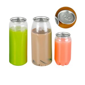 350ml Empty Pet Plastic Beverage Cans Transparent Soft Drink Jars With Easy Open