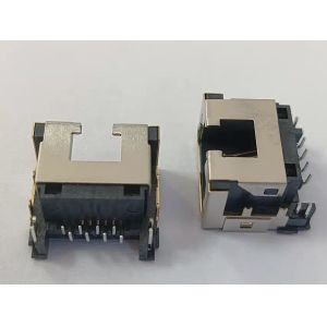 Right Angle RJ45 Female Connector , Shielded Low Profile RJ45
