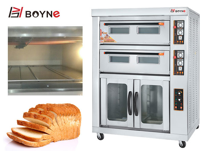 Commercial Bakery Kitchen Equipment Stainless Steel Two Deck Four Trays Gas Oven With Proofer