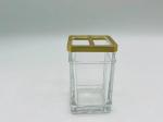 Clear Glass Bath Accessories Set Square Shape With Gold Apothecary Head Glass