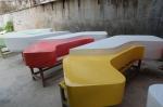 Hotel mall deco square shape multi-color fiberglass chair statue as functional