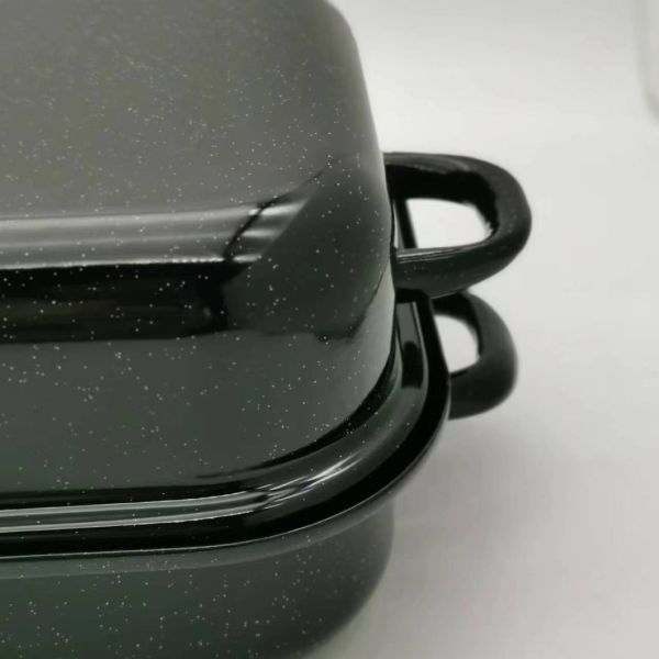 Classical Style Enamel Rectangular Casserole Dish Set Carbon Steel Baking Pans With Lid
