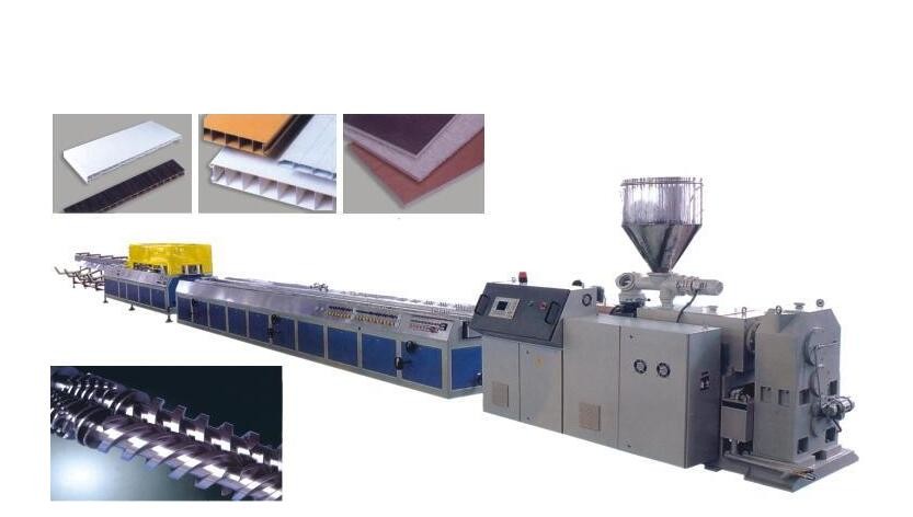 PVC+Powder Plastic Profile Production Line With Twin Screw Extruder, Wood Plastic Composite Extrusion Line