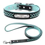 Personalized Nameplate Custom Leather Dog Collars , Braided Leather Engraved Dog