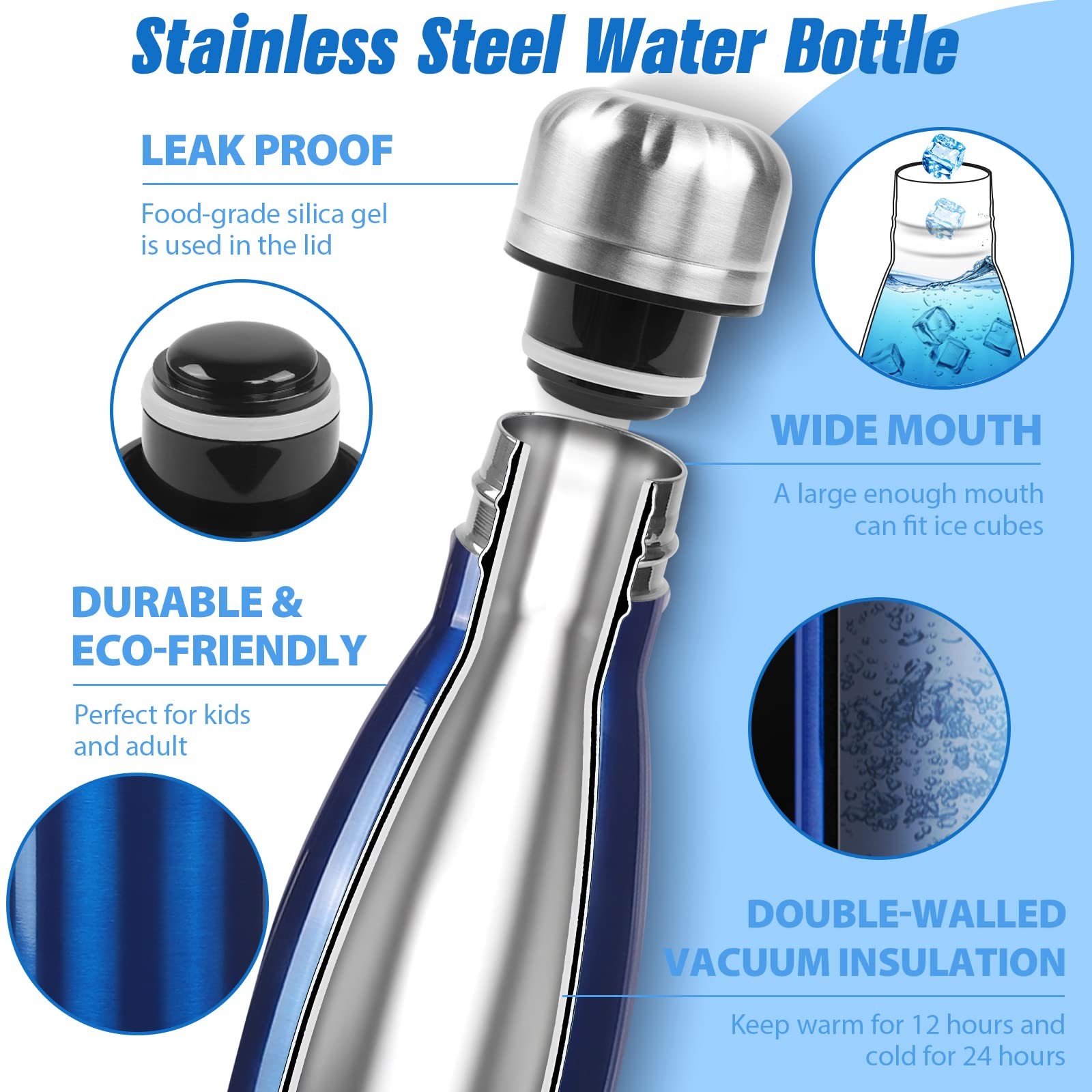 17oz Stainless Steel Water Bottles Vacuum Insulated Water Bottles Double Walled Powder Coated Reusable Metal Sports Water Bottles Keep Drinks Hot And