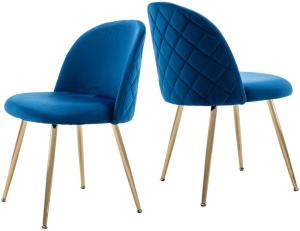 China Tufted Accent Chairs , Velvet Modern Upholstered Dining Chairs With Gold Plating Metal Legs Blue factory