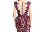 Lace Embroidery Burgundy Middle Eastern Evening Dresses Sweep Train Tapestry