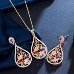 Women CZ zircon pendant necklace earrings ring copper jewelry set CZ Crystal
