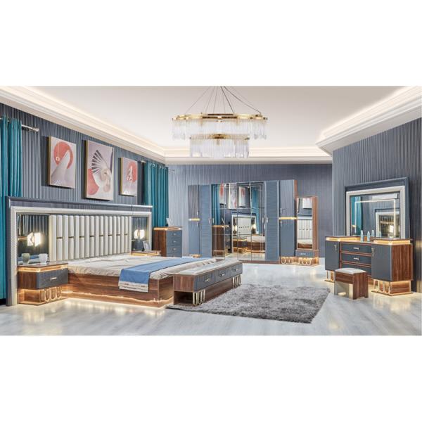 High Quality Modern Wooden King Size Double Bed Set Leather Headboard Wood