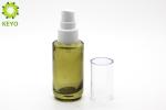 30ml Green Glass Foundation Bottle Round Shape With White Plastic Pump Cap