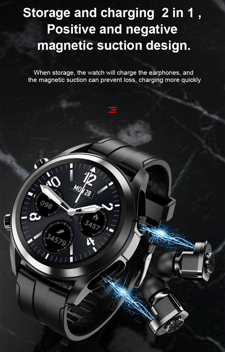 350mAH SpO2 Smart Watch With Earbud Inside Bluetooth Music Play