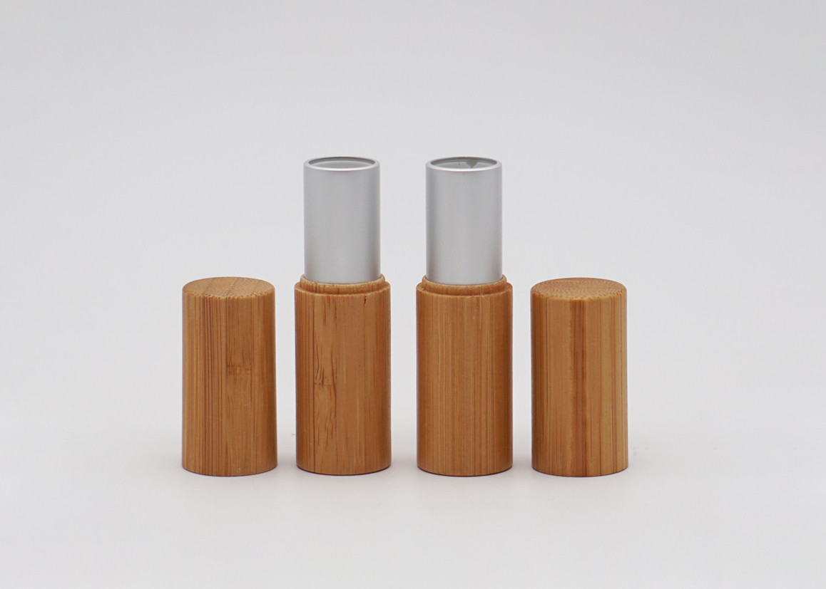 Cylinder Inner Aluminum Bamboo Outside Empty Lipstick Tube With Press Pop Cap