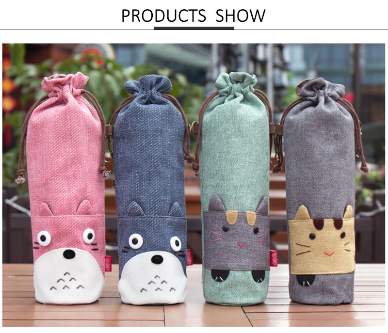 Cute Animal Print Organic Cotton Canvas Drawstring Beer Holder Bag