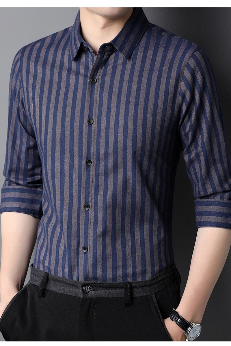 Breathable Dark Blue Long Sleeve Cotton Shirt for Men's Casual Fashion in Autumn 2021