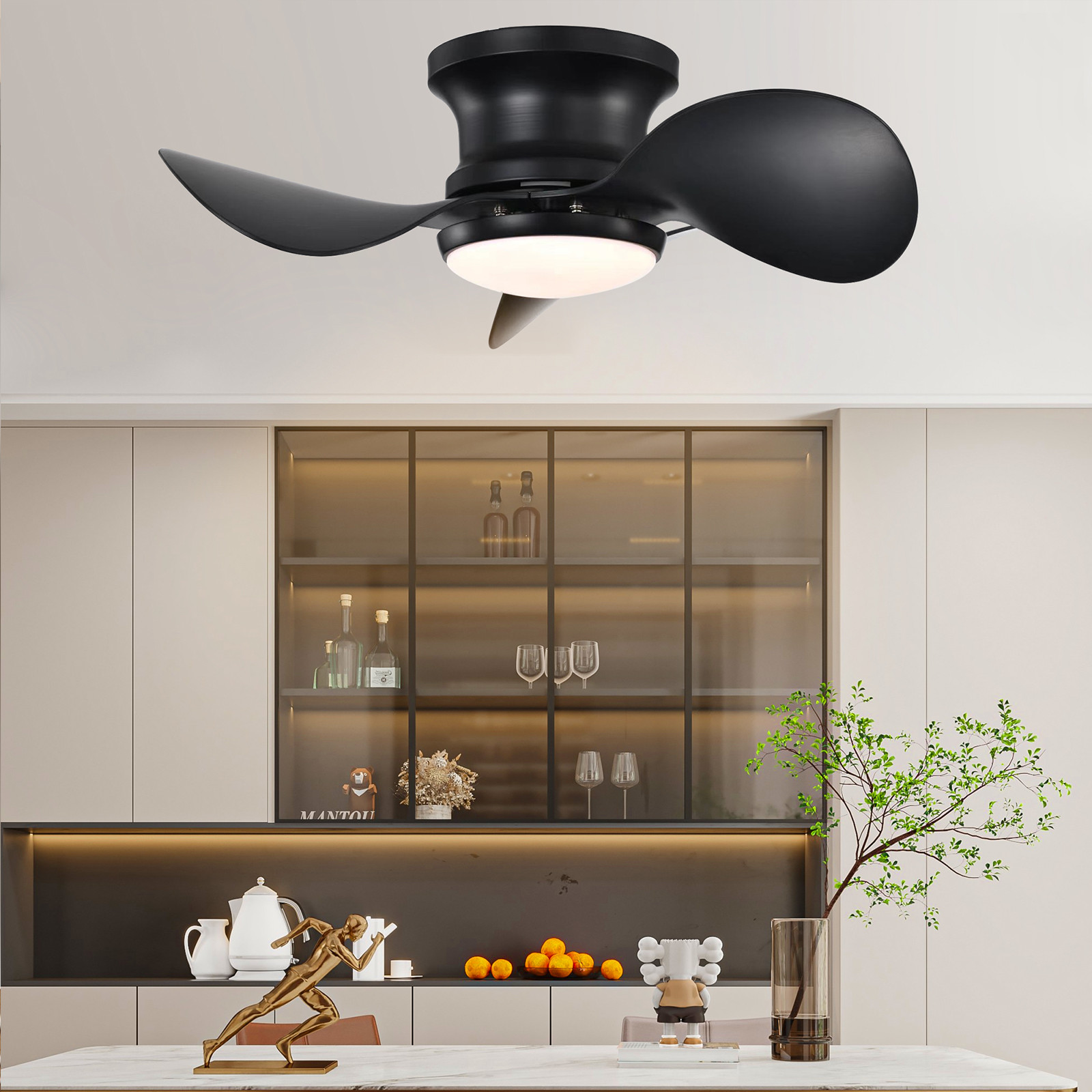 Dimmable LED Flush Mount Ceiling Fan With LED Light Customized