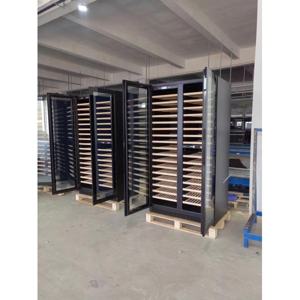 Electronic Temperature Wine Display Cooler With Glass Door And Wood Shelving Material