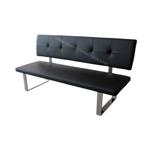 Backrest Upholstered Dining Bench High Density Sponge Chrome Plated Leg