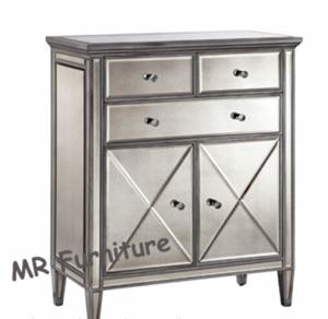 Silver Mirrored Sideboard Cabinet , Wooden Trimming Mirrored Sideboard Buffet