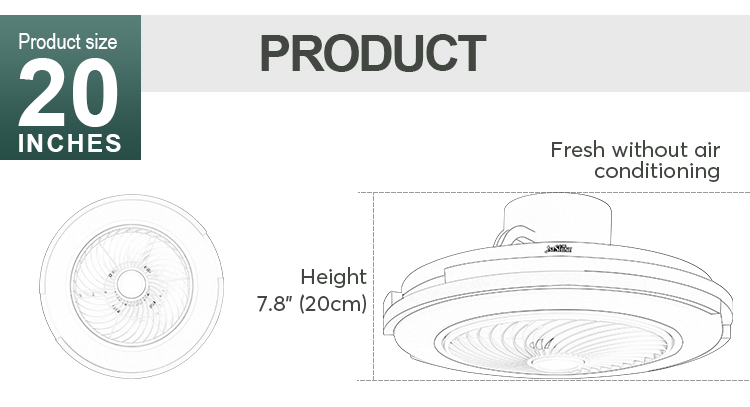 20 Inch 220V High Airflow Flush Mounted LED Ceiling Fan with Light Bedroom