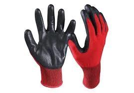 Red And Black Nitrile Dipped Work Gloves Firm Grip Safety Cuff Abrasion