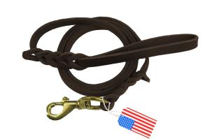 China Brown Braided Leather Dog Leash Lead Handmade For Hunting Training Dogs factory