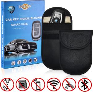China Genuine Leather Car Key Faraday Bag Keyless Fob RFID Blocker Smooth Design factory