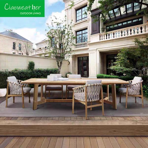 Outdoor Garden Furniture Dining Set with Solid Wood Teak Courtyard Armchair and