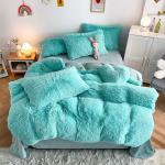 Hot Blue Luxury Shaggy Flanell Mink Velvet Bedding Set for All-Groups in Autumn