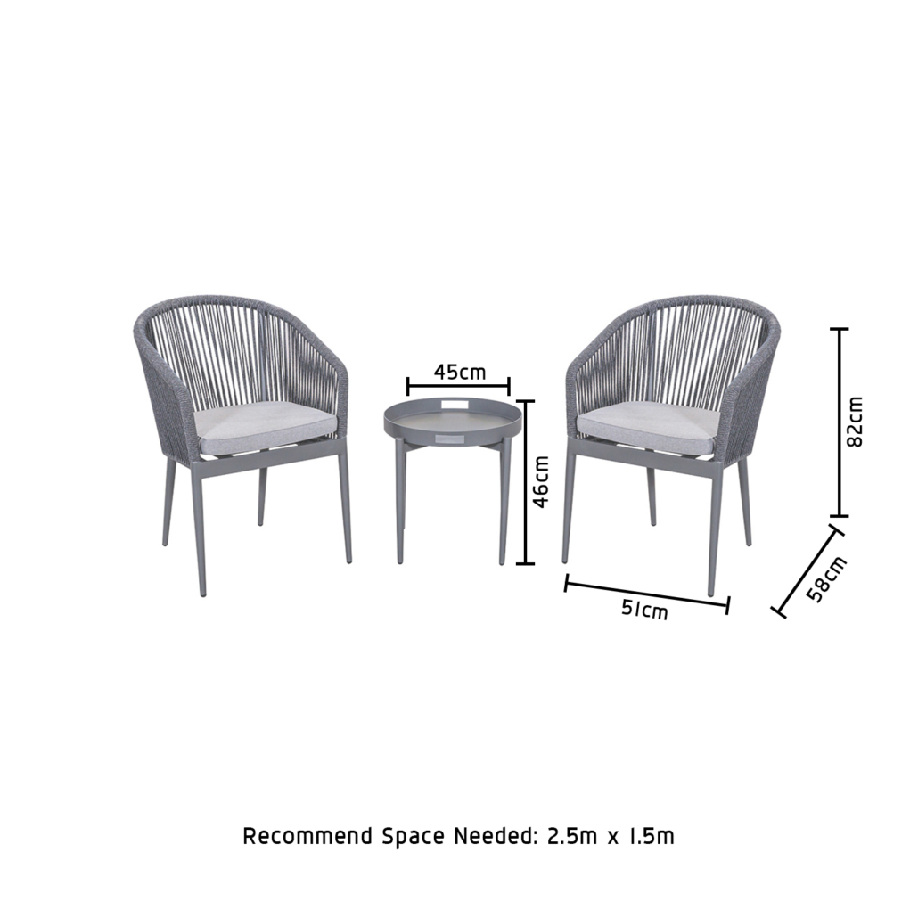 Rope Weave AJUNION 3 Piece Aluminum Bistro Set for Balcony Cottage and Beach Seating