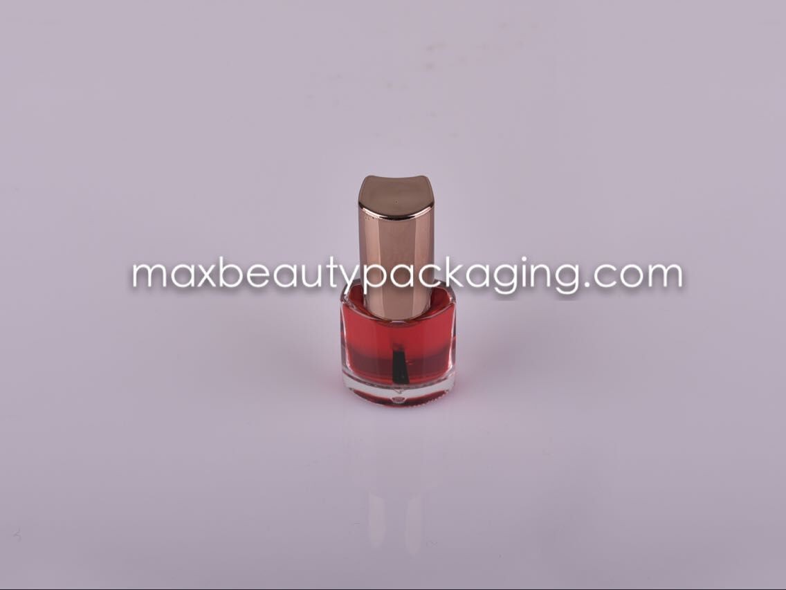 uv coating metallic gold nail polish cap 6ml nail polish bottle nail polish plastic cosmetic packaging flat brush