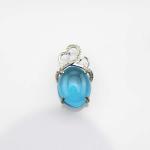 Sterling Silver Oval Created BlueTopaz Dome Cubic Zircon Gemstone Pendant Silver
