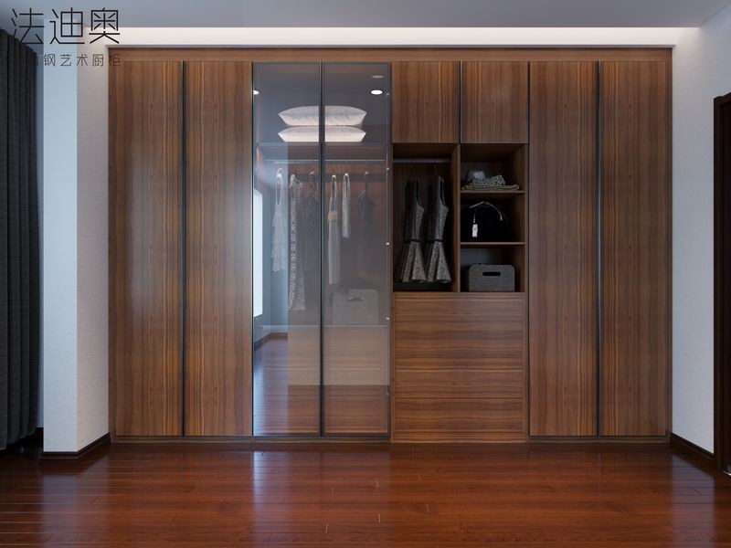 Traditional Chinese Elegance Dark Wood Effect Wardrobe With Glass Accents And Integrated Desk