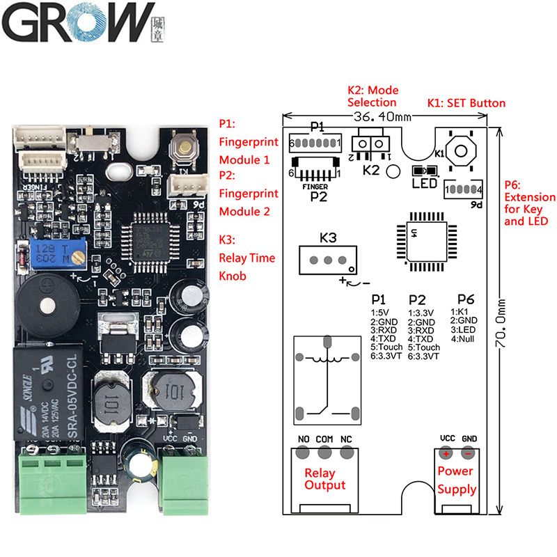 Grow K215-V1.3+R502-Aw Fingerprint Access Control Board for Car