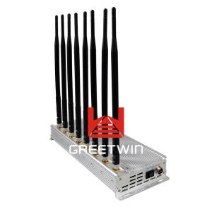 China Desktop Cell Phone Signal Jammer VHF UHF GPS 4G LTE 3G Signal With 8 Bands factory