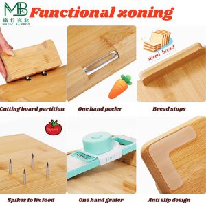 One-handed Bamboo Cutting Board With Food Holder