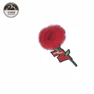 China Red Flower Embroidery Designs Patches Custom Logo With Rabbit Fluff Material factory
