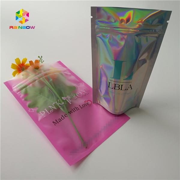 Mylar Hologram Zipper Customized Paper Bags For Eyelash Glue Cosmetics Products