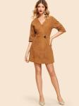 Fashion Clothing For Women 2018 Suede Button Front Wrap Dress