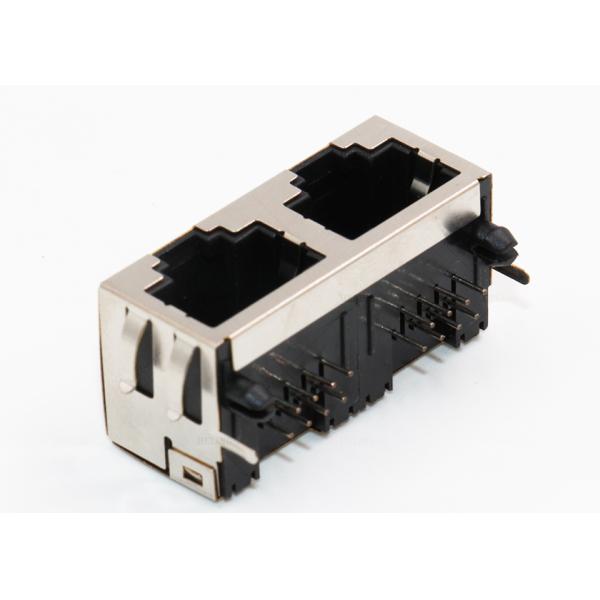 8P8C 1 x 2 Ports RJ45 Female Connector Through Hole Mount Shielded With EMI Finger