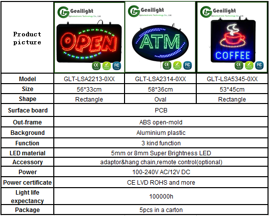 Outdoor Open LED Neon Electronic Window Sign with Superbrightness LED Material 5mm or 8mm