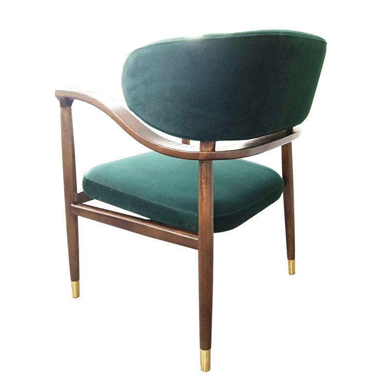Skin Friendly Light Luxury Hotel Furniture Solid Wood Armrest Silky Velvet Dining Chair