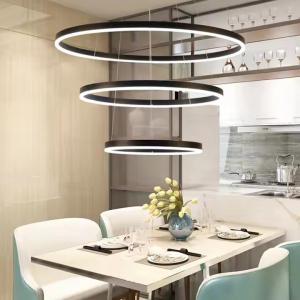 China Modern 3 Ring Design Hanging Decorative Ring Acrylic LED Chandelier Light Gold Hotel Lobby Living Room Long Stairwell Chandelier factory