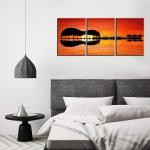 Urttiiyy 3 Panel Canvas Art Prints Music Abstract Guitar Tree Lake Sunset Art
