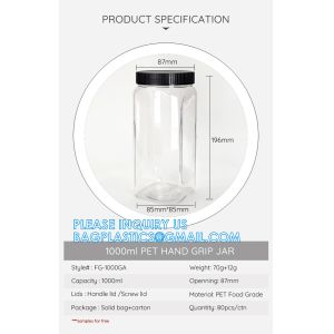 27 Ounce Plastic Jars With Lids, 3 Pack Food Storage Containers Airtight, Clear