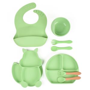 China Green Silicone Suction Weaning Set Silicone Bib And Bowl Set factory