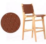 Modern High Seat Bar Stool with Woven Rope Seat and Leather Accented Frame